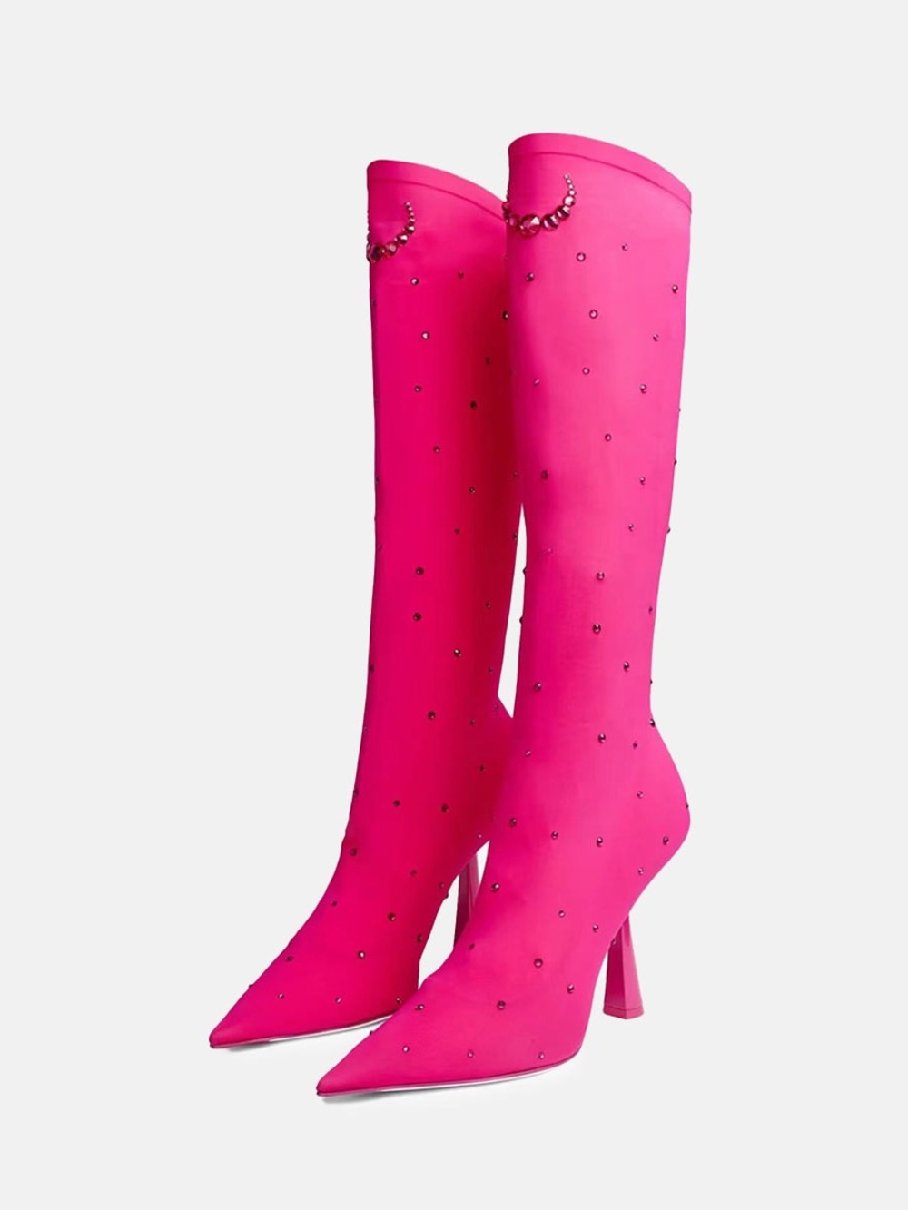 JIMMY CHOO Sailor Moon Boot 100 Pink Stretch Knee-High Boots Swarovski Crystals